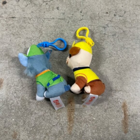 TY Beanie Boos Paw Patrol RUBBLE + ROCKY Plush Bag Clip Keychain 3.5" - Picture 2 of 2